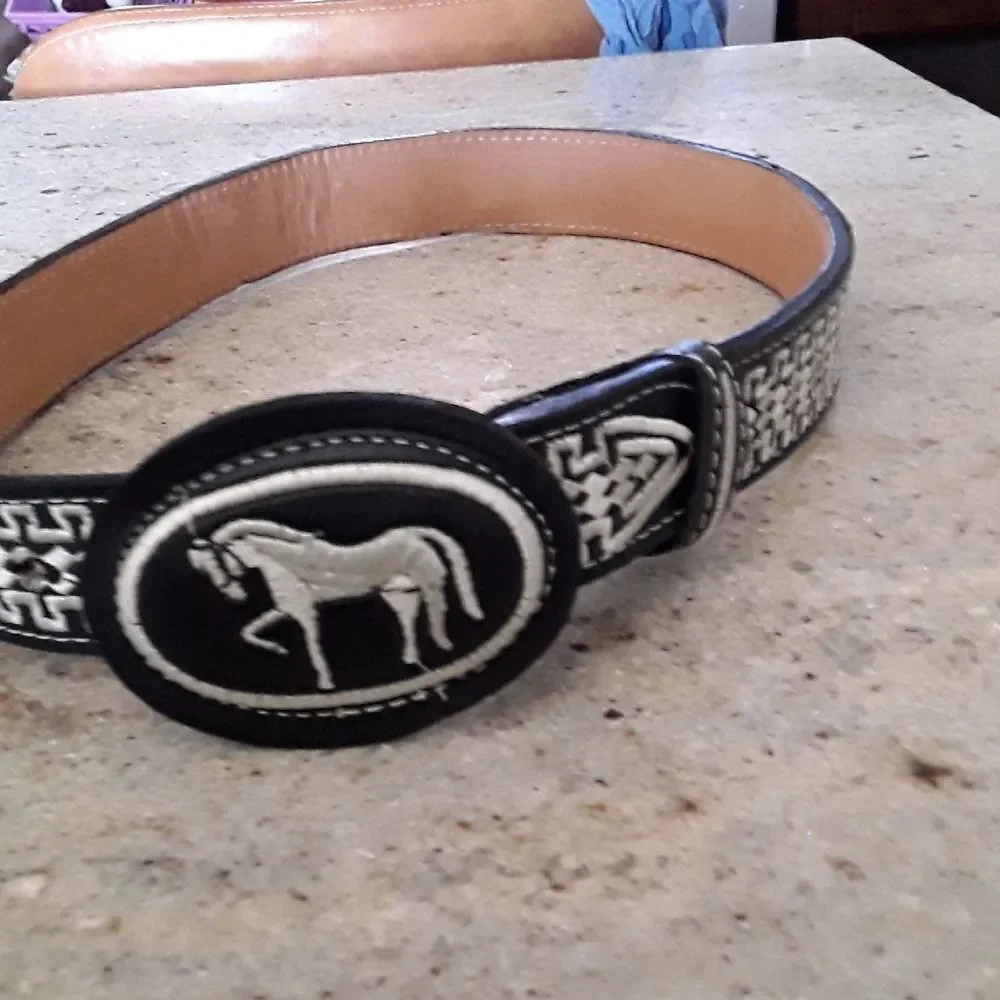 Kids Belt with Horse Design in Black and Brown